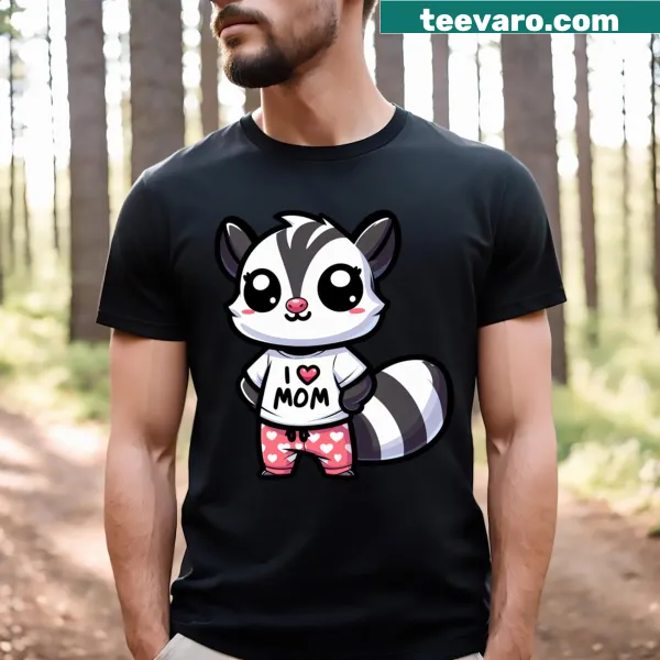 Cute sugar glider graphic with 'I Love Mom' text on a t-shirt