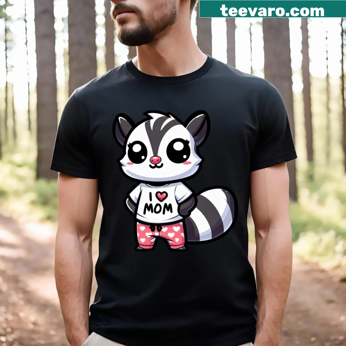 Cute sugar glider graphic with 'I Love Mom' text on a t-shirt — on a men's t-shirt