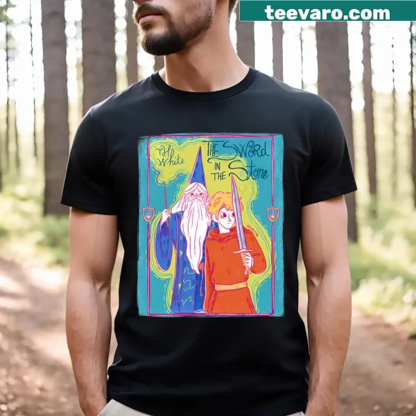 Vintage cartoon sword design on a nostalgic T-shirt