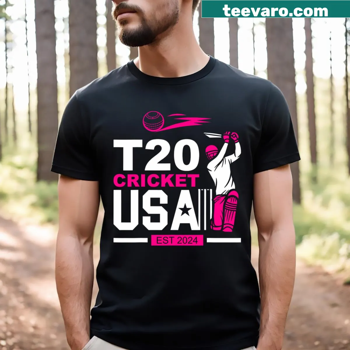 USA cricket T-shirt with bold typography for T20 event — on a men's t-shirt