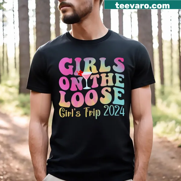 Whimsical text design shirt that says 'Girls On The Loose'