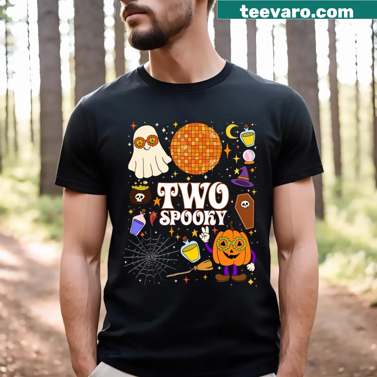 Cartoon Halloween birthday shirt for toddlers with spooky designs — on a men's t-shirt