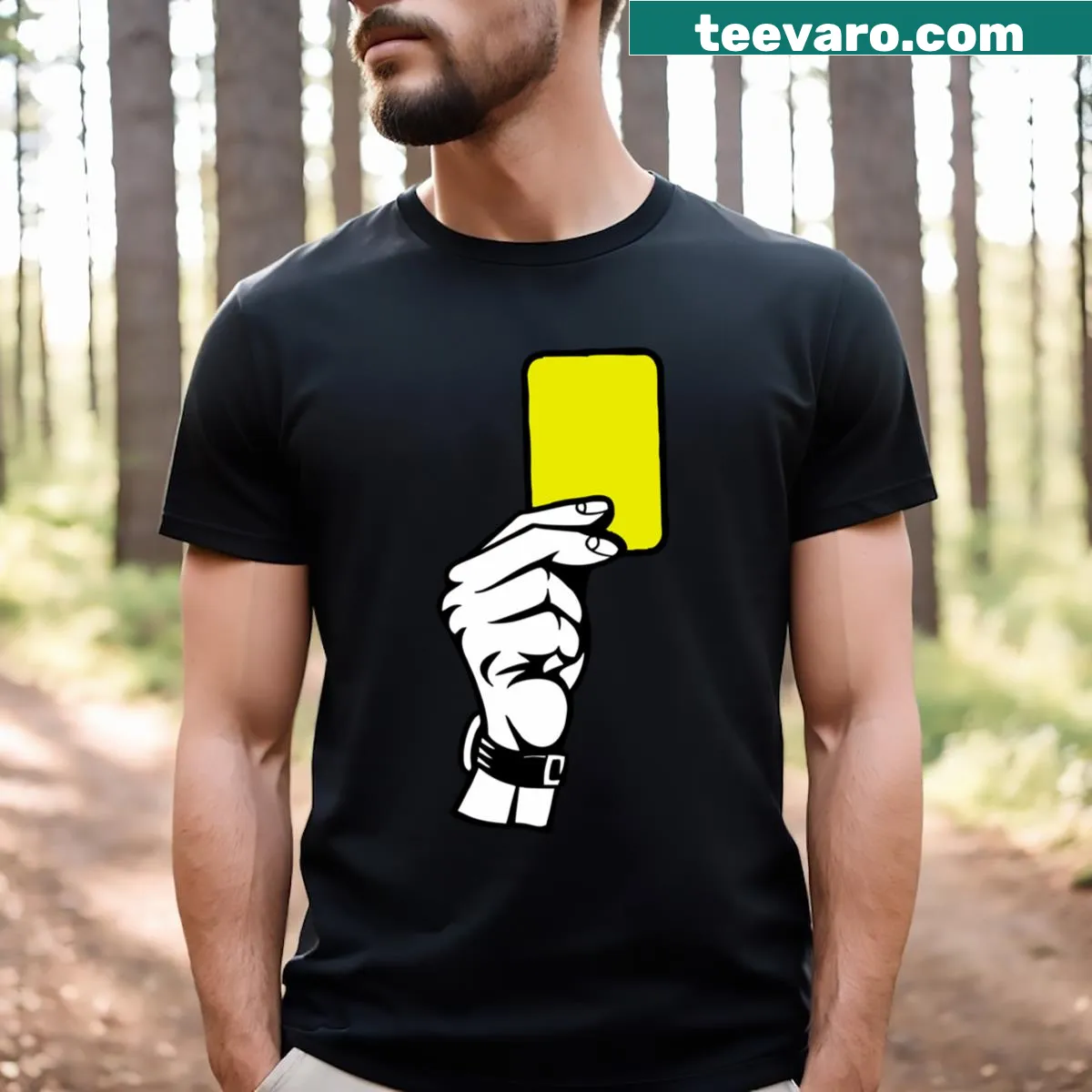 Yellow Card Football graphic on T-shirt — on a men's t-shirt
