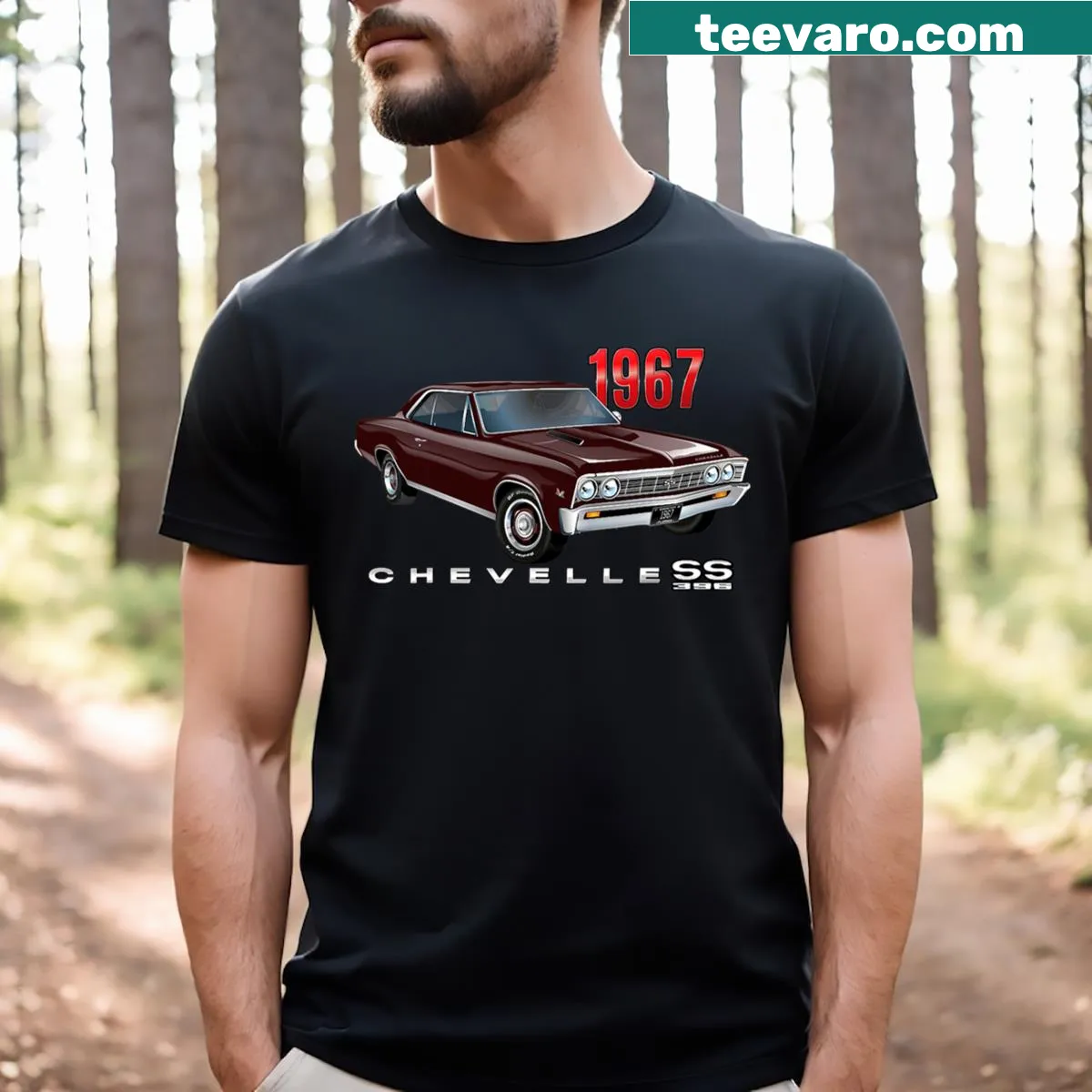 Vintage 1967 Chevelle SS 396 muscle car T-shirt — on a men's t-shirt