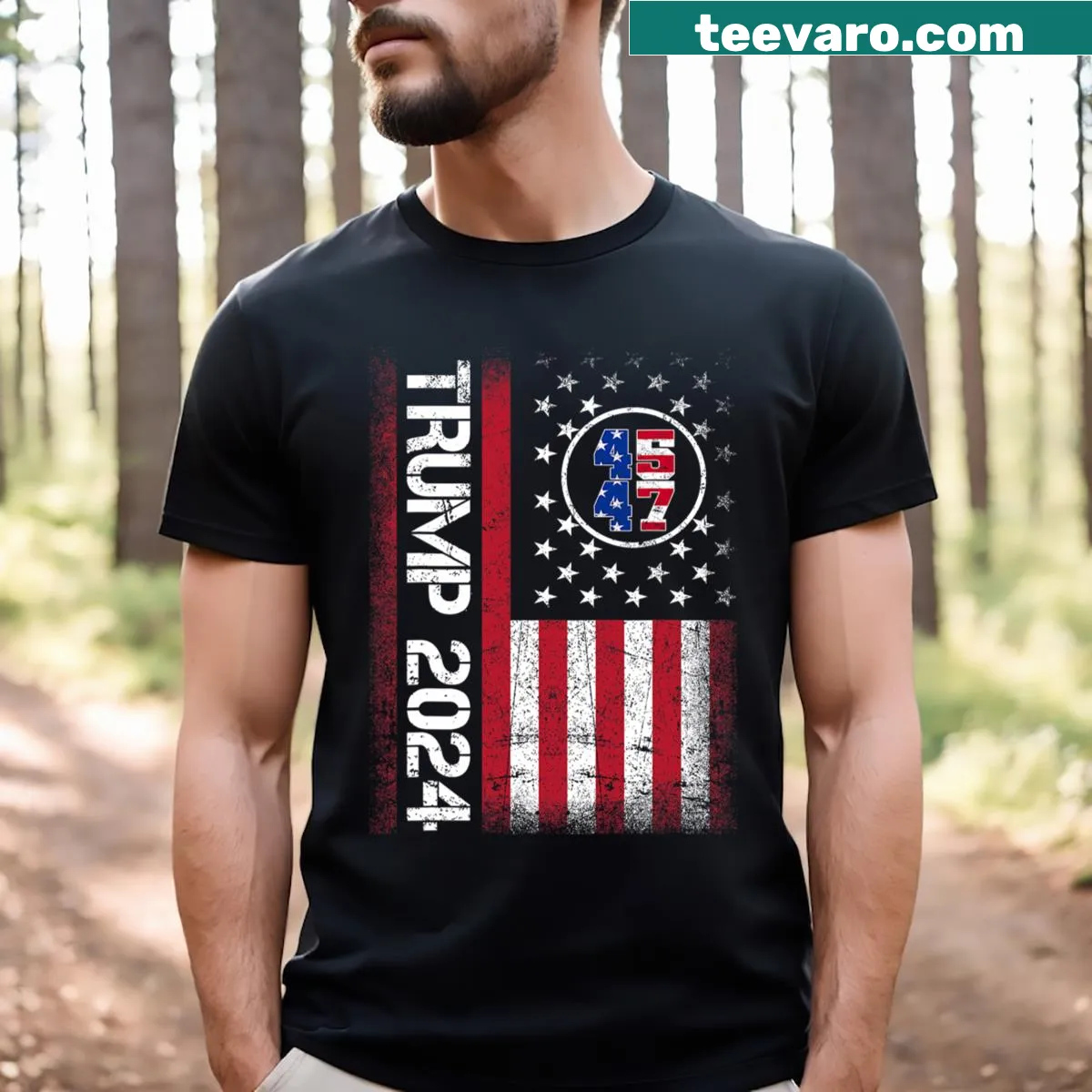 Funny typography T-shirt with American flag and 'We The People 2024' text. — on a men's t-shirt
