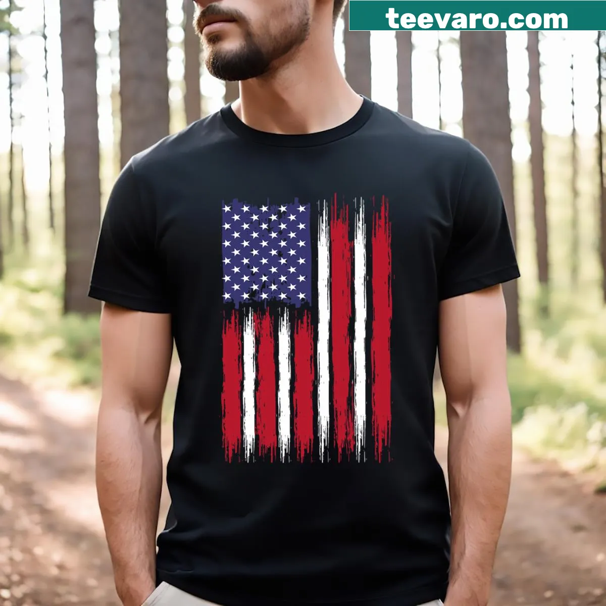 Patriotic t-shirt featuring the American flag design — on a men's t-shirt