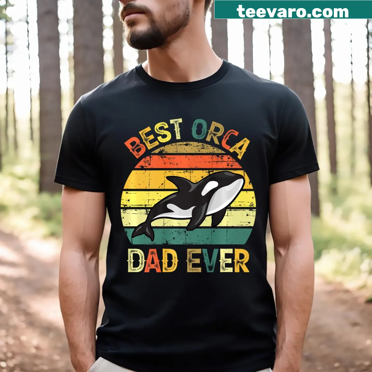 Vintage T-shirt for dads saying 'Best Orca Dad Ever' — on a men's t-shirt