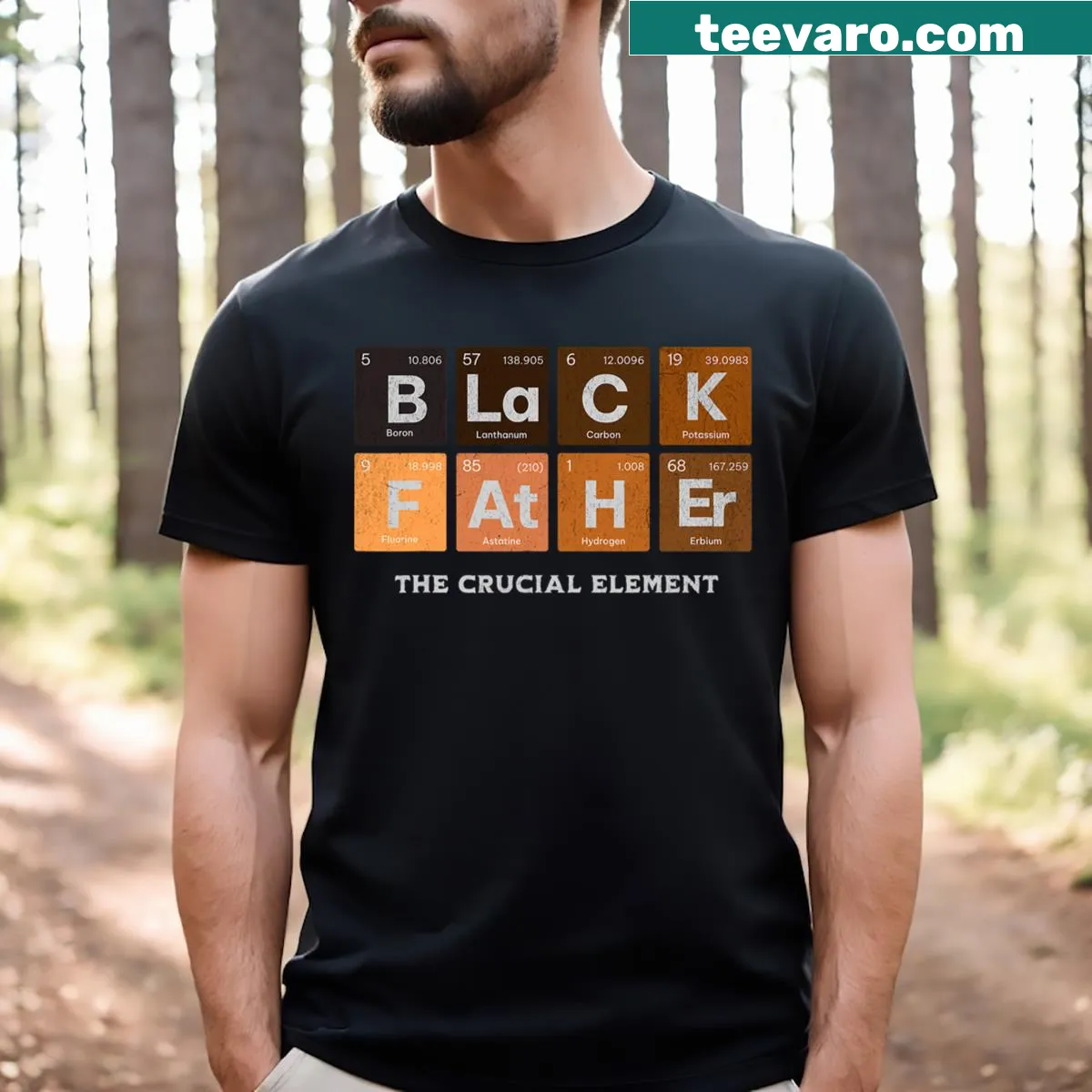 Dad T-shirt with a chemistry theme stating 'The Crucial Element'. — on a men's t-shirt