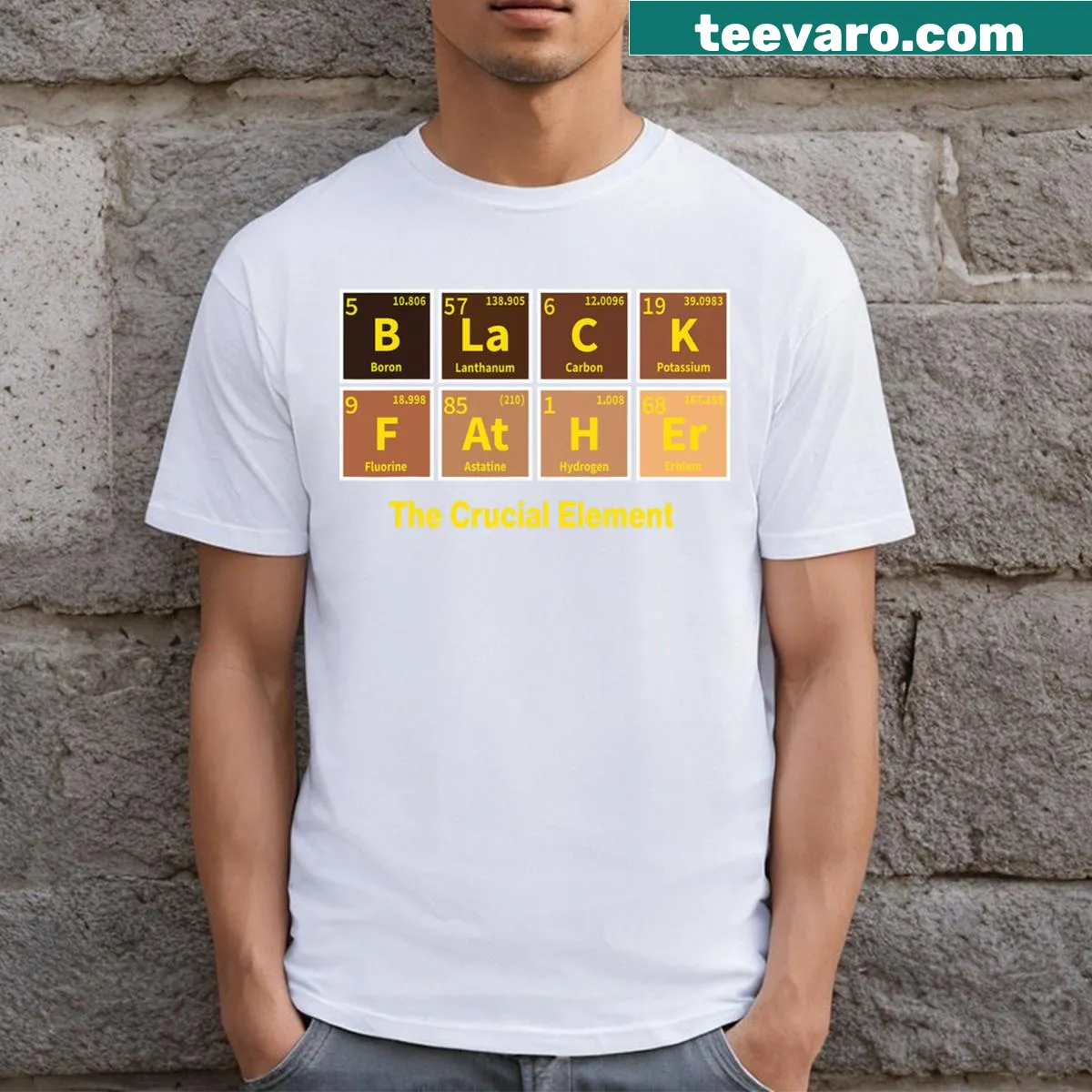 Black Father t-shirt with text: The Crucial Element — on a men's t-shirt