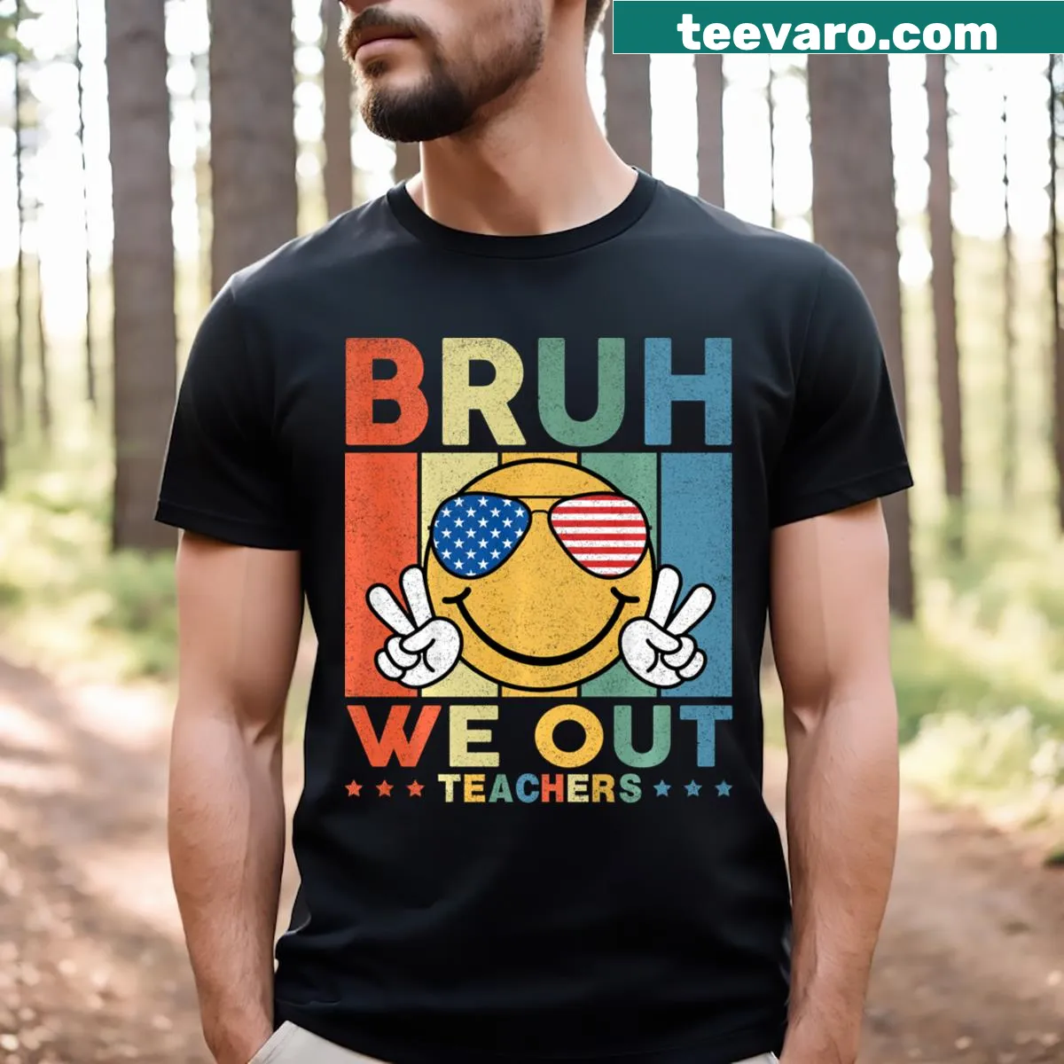 Retro teacher shirt with American flag and funny saying — on a men's t-shirt