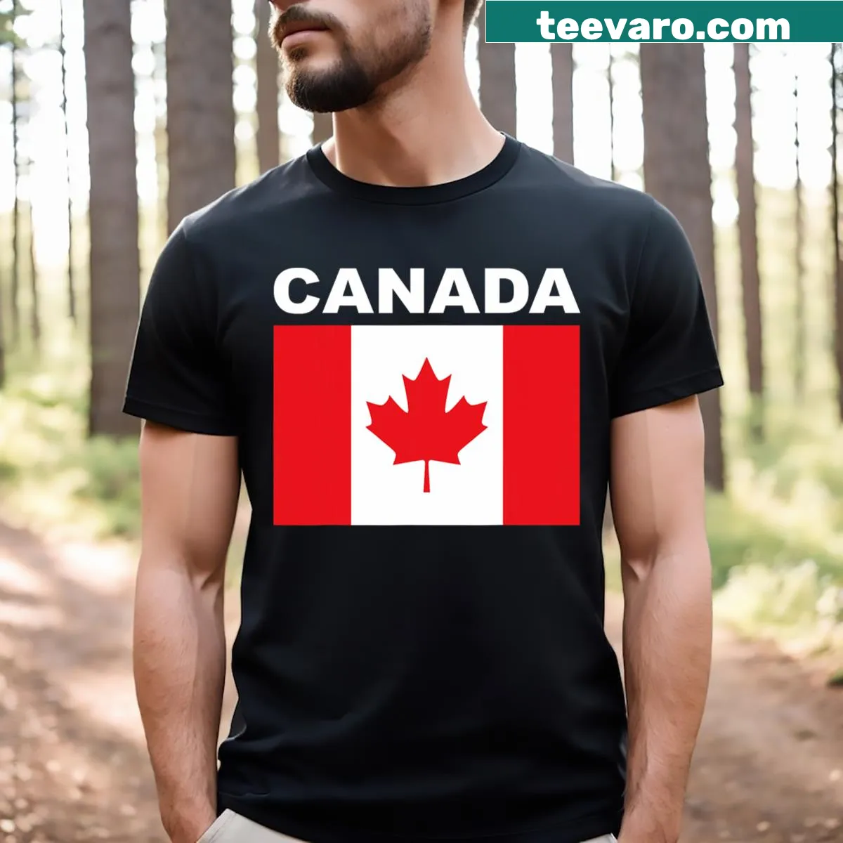 Canada flag themed t-shirt with a maple leaf design — on a men's t-shirt