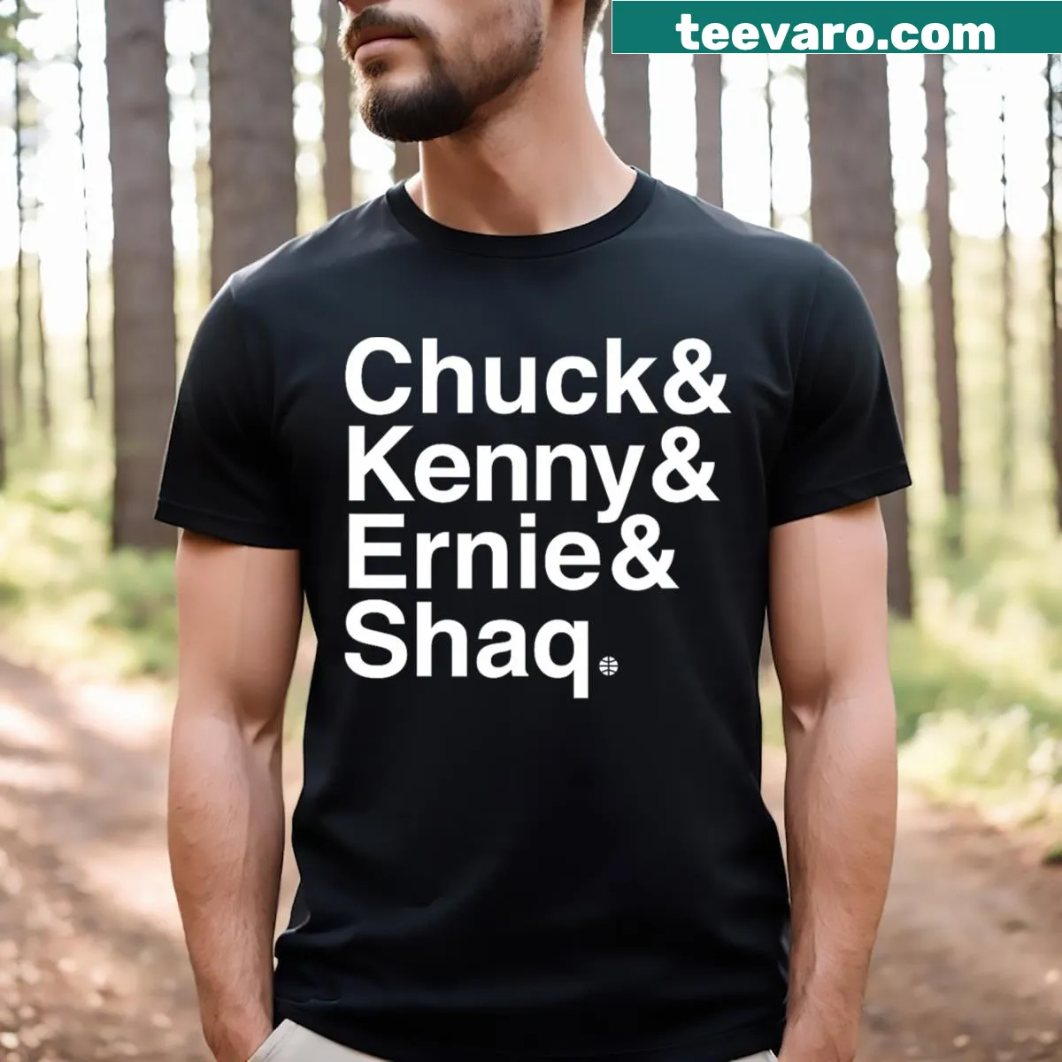 T-shirt featuring names of famous basketball players in a fun design — on a men's t-shirt