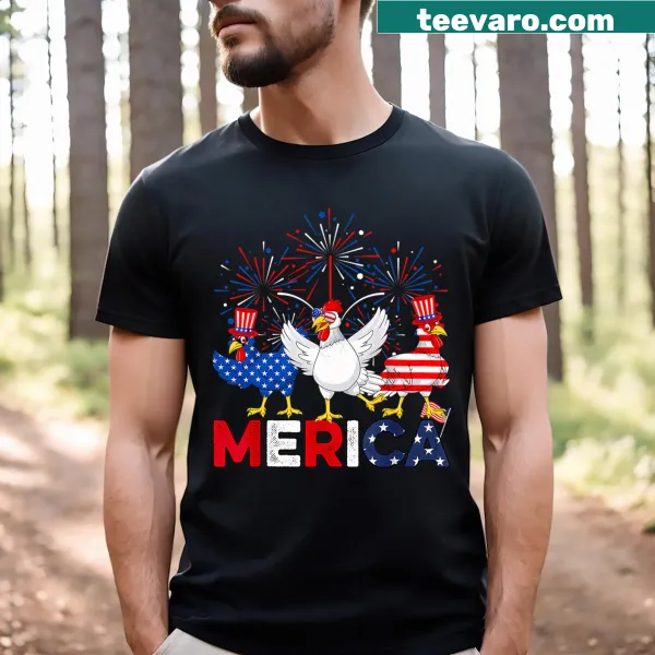 Cartoon chicken American flag T-shirt for farmers on the Fourth of July