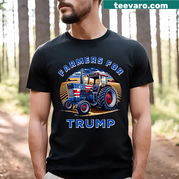T-shirt with the phrase 'Farmers For Trump Maga 2024' prominently displayed