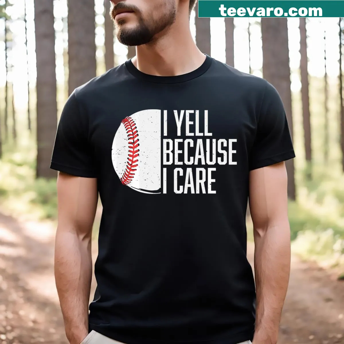 T-shirt with humorous phrase about caring baseball dads — on a men's t-shirt