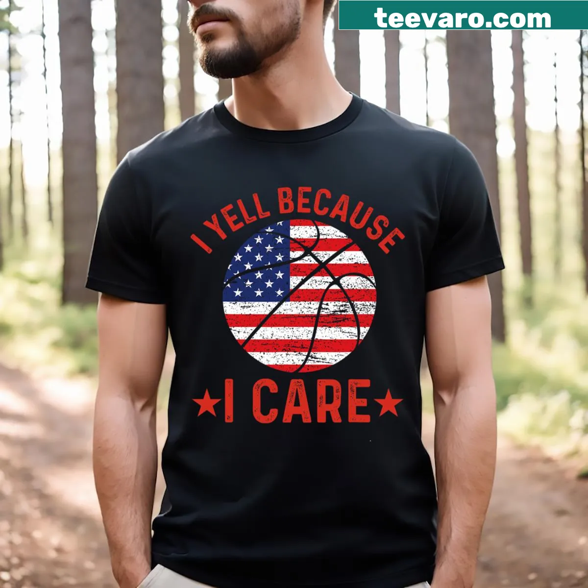 T-shirt with humorous phrase about caring basketball dads — on a men's t-shirt