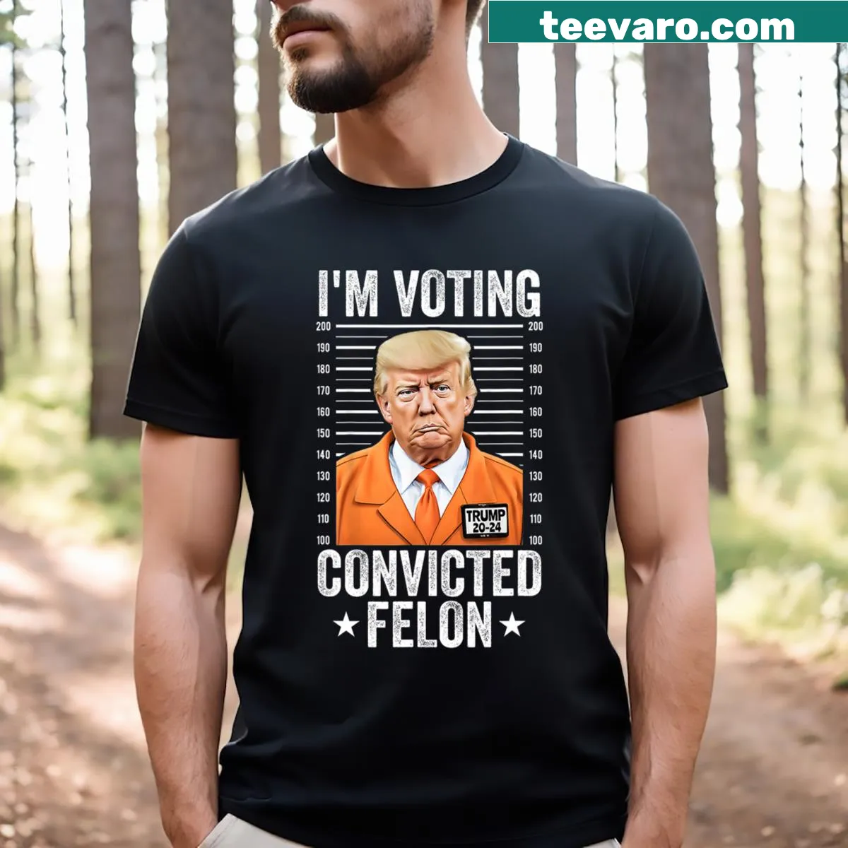 Funny voting t-shirt with convicted felon text — on a men's t-shirt
