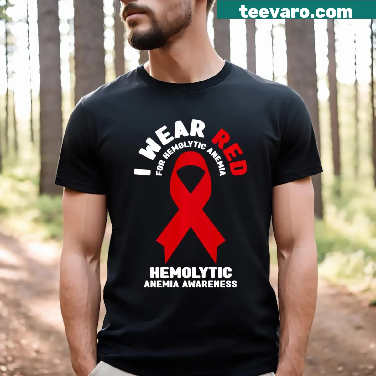 Awareness t-shirt with red theme for hemolytic anemia — on a men's t-shirt