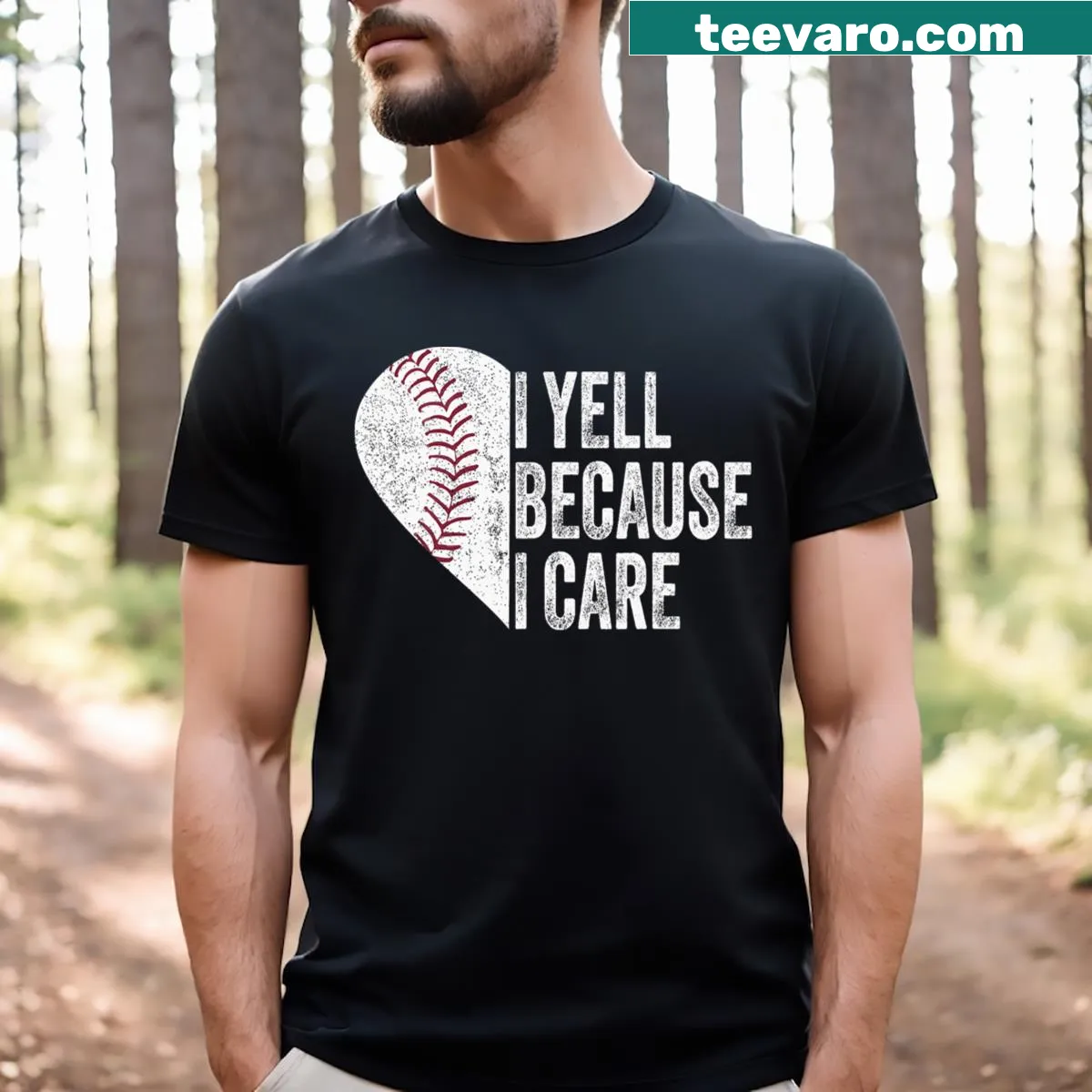 Funny baseball T-shirt with the phrase about yelling — on a men's t-shirt