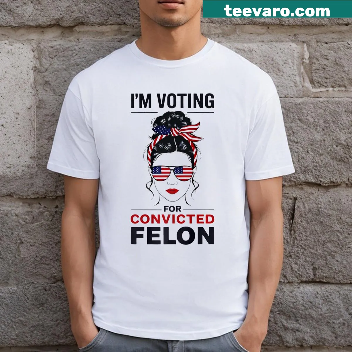 Bold Im Voting For A Convicted Felon 2024 T-shirt — on a men's t-shirt