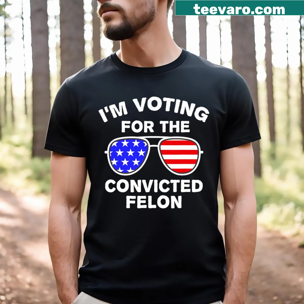 Shirt with humorous message and sunglasses graphic for voting in 2024 elections. — on a men's t-shirt