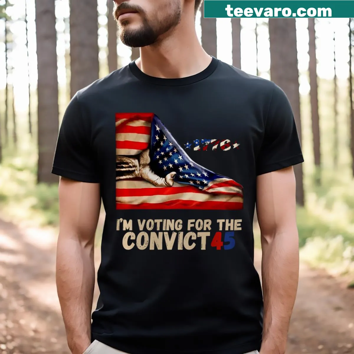 Vintage style Im Voting For The Convict 45 2024 t-shirt — on a men's t-shirt