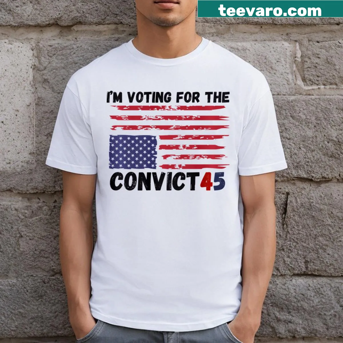 Vintage style Im Voting For The Convict 45 2024 t-shirt — on a men's t-shirt