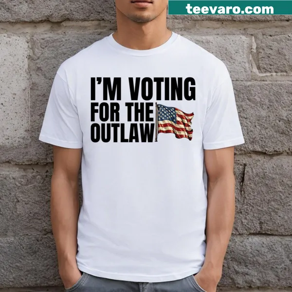 Funny political t-shirt with text Im Voting For The Outlaw 2024