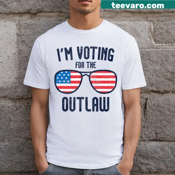 Funny Trump 2024 t-shirt with glasses and Im Voting For The Outlaw text