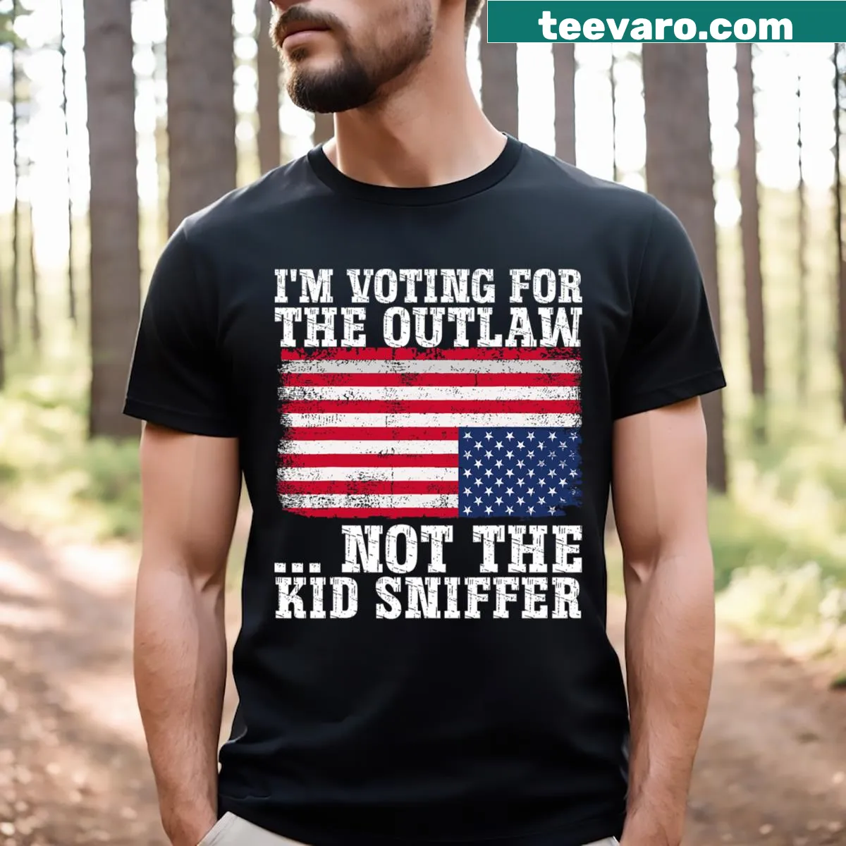 Edgy T-shirt stating 'I'm Voting For The Outlaw Not The Kid Sniffer' — on a men's t-shirt