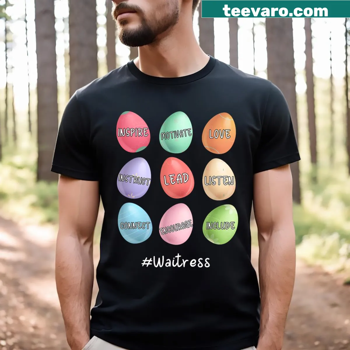 Funny Easter T-shirt with humorous text and egg graphics — on a men's t-shirt