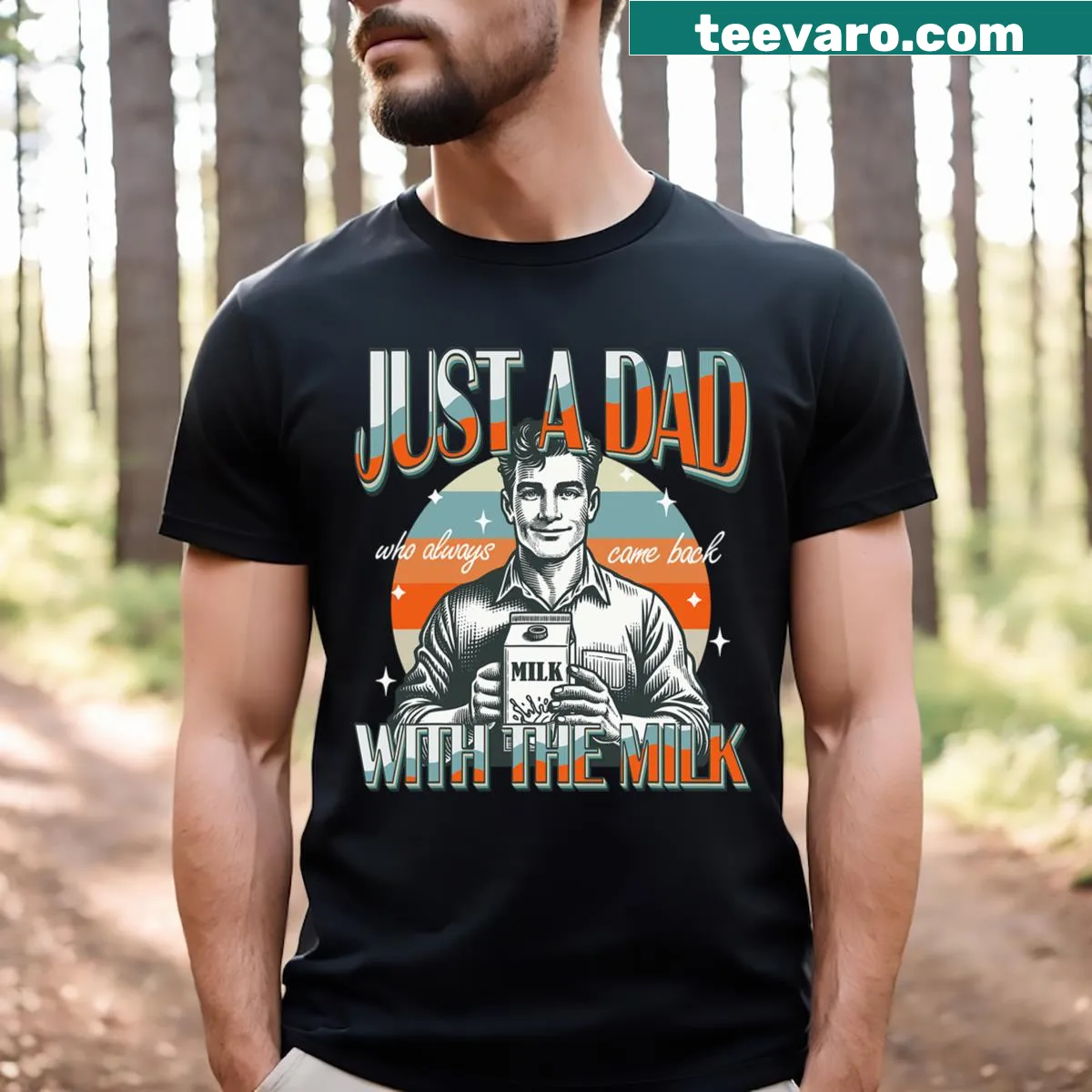 Funny dad-themed t-shirt with humorous text about milk — on a men's t-shirt