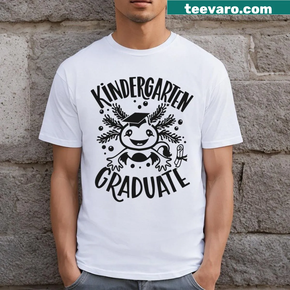 Cute axolotl design on kindergarten graduate T-shirt — on a men's t-shirt