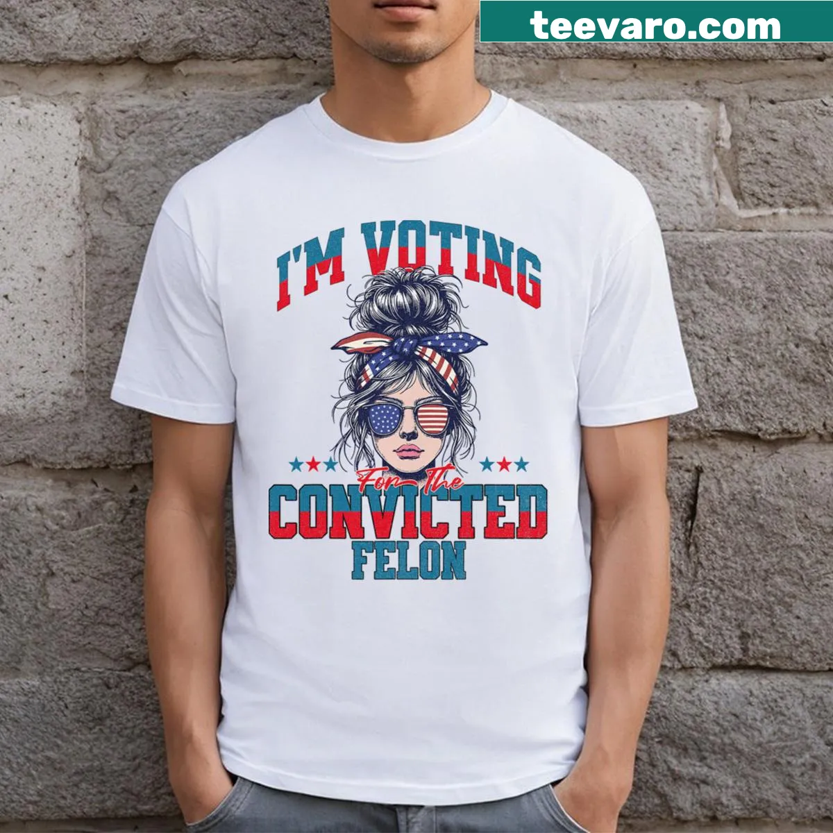 Funny T-shirt with messy bun design and voting phrase — on a men's t-shirt