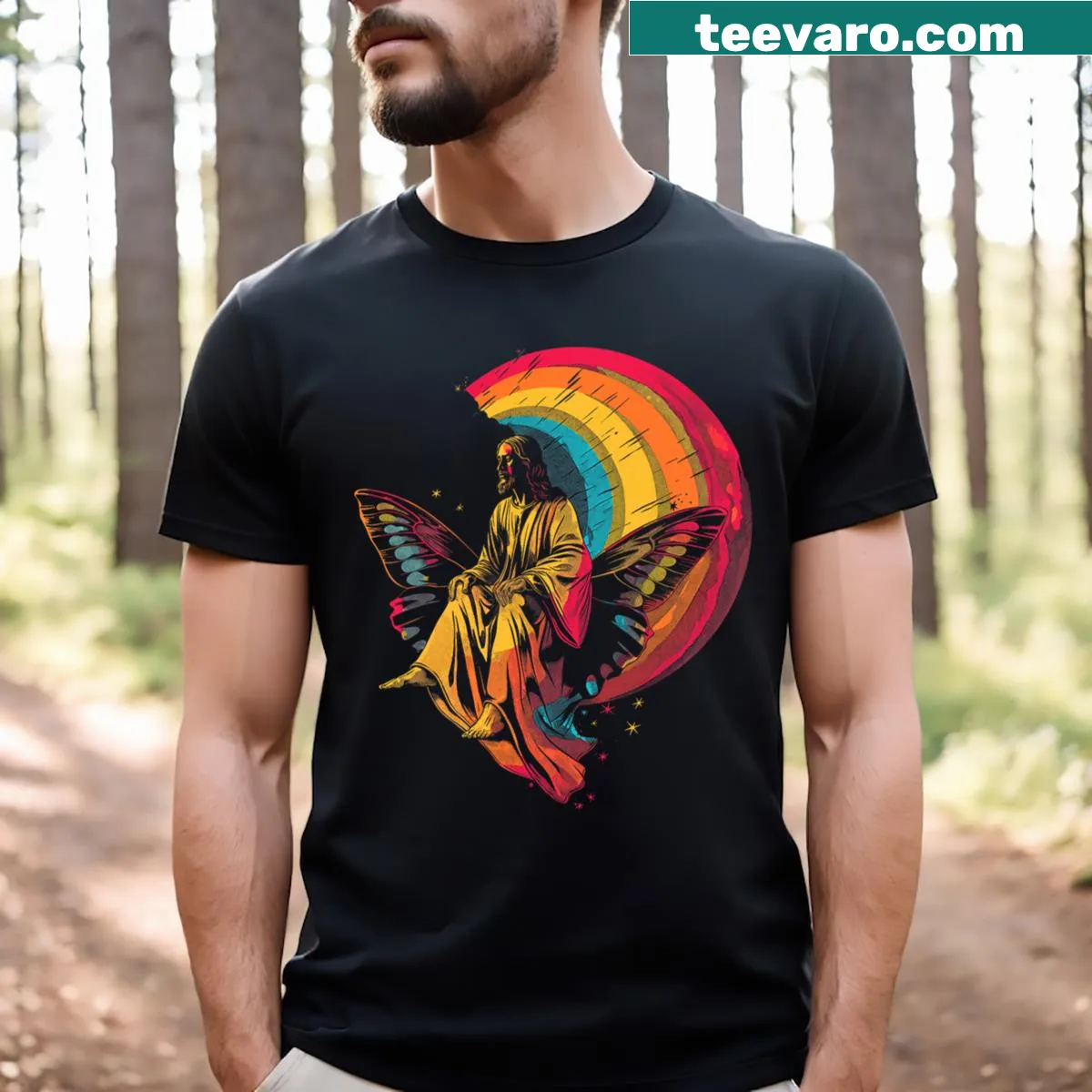Playful moth design for Pride Month t-shirt — on a men's t-shirt