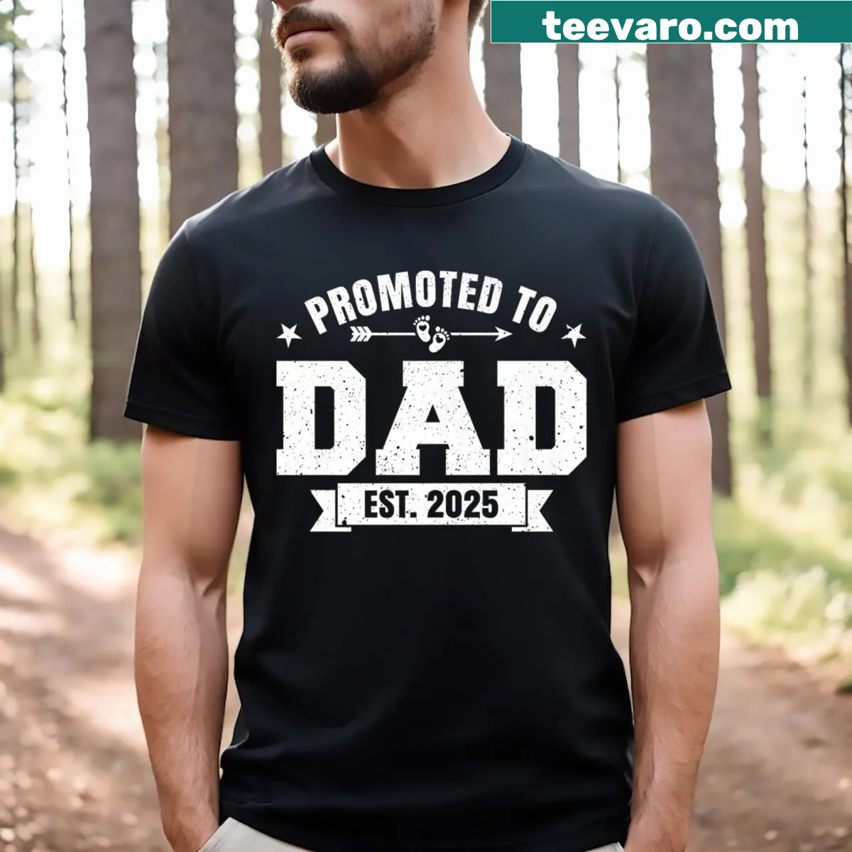 Promoted To Dad 2025 t-shirt with bold typography — on a men's t-shirt