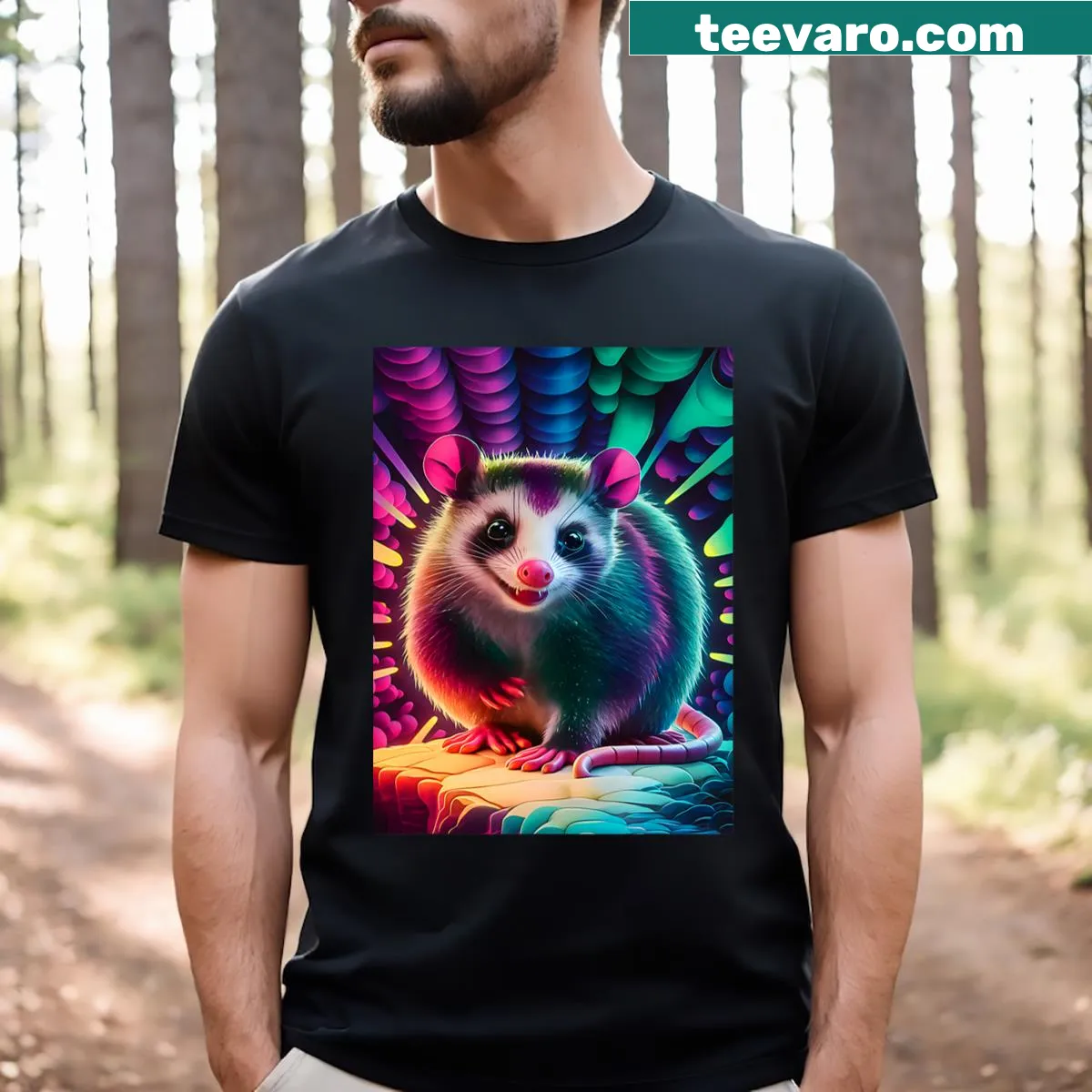 Playful opossum design on T-shirt — on a men's t-shirt