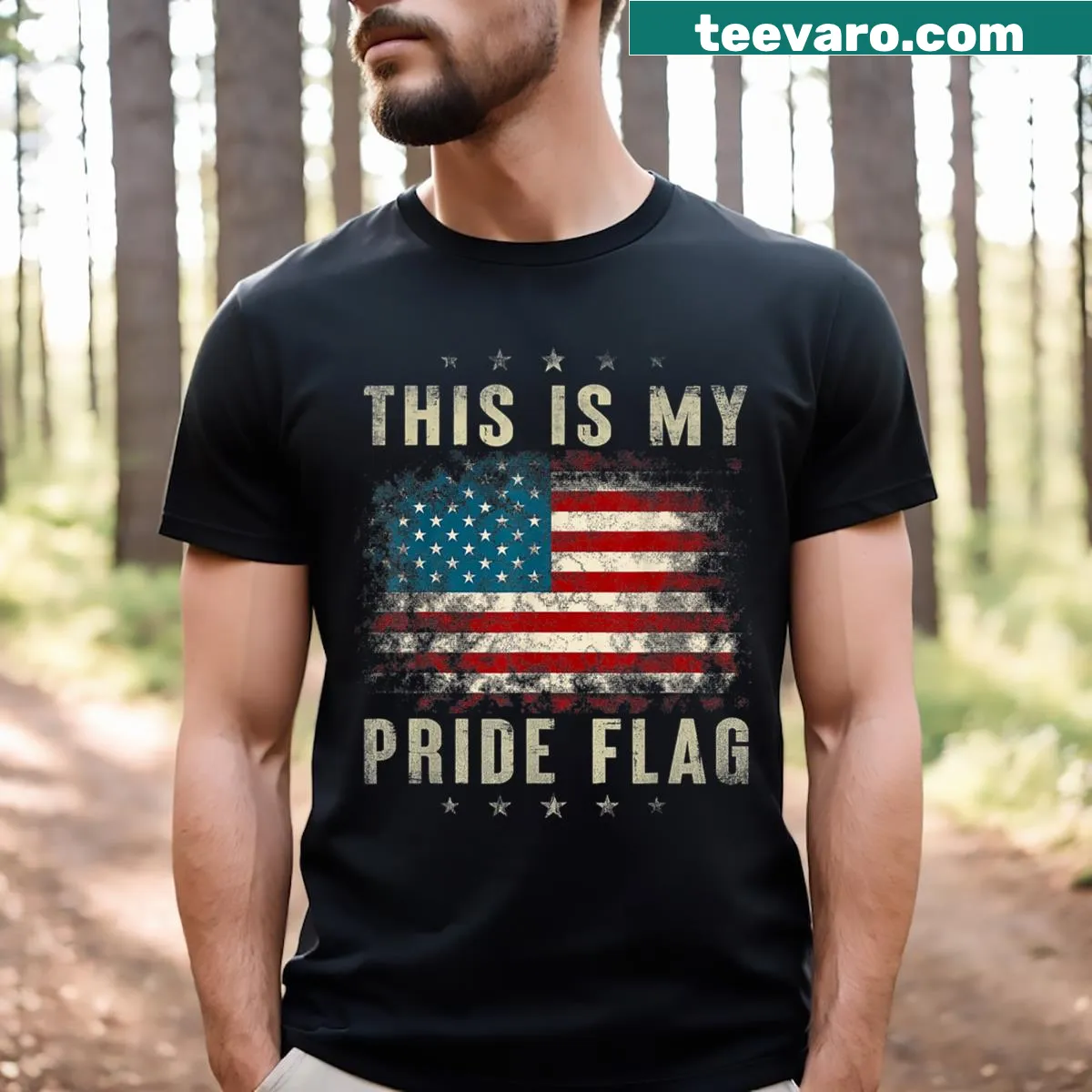 4th of July t-shirt featuring a pride flag design — on a men's t-shirt