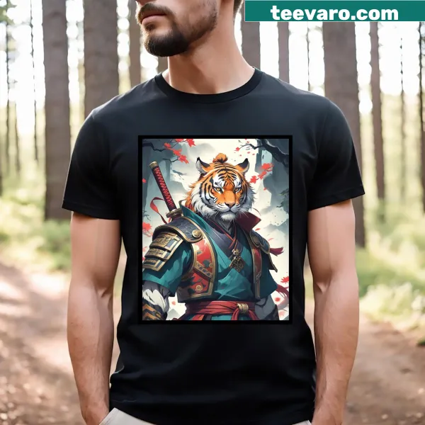 Illustration of a tiger samurai warrior on a t-shirt
