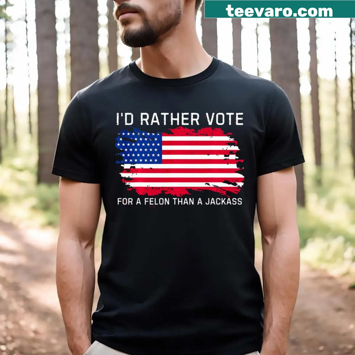 Political T-shirt featuring USA flag and bold text about voting — on a men's t-shirt