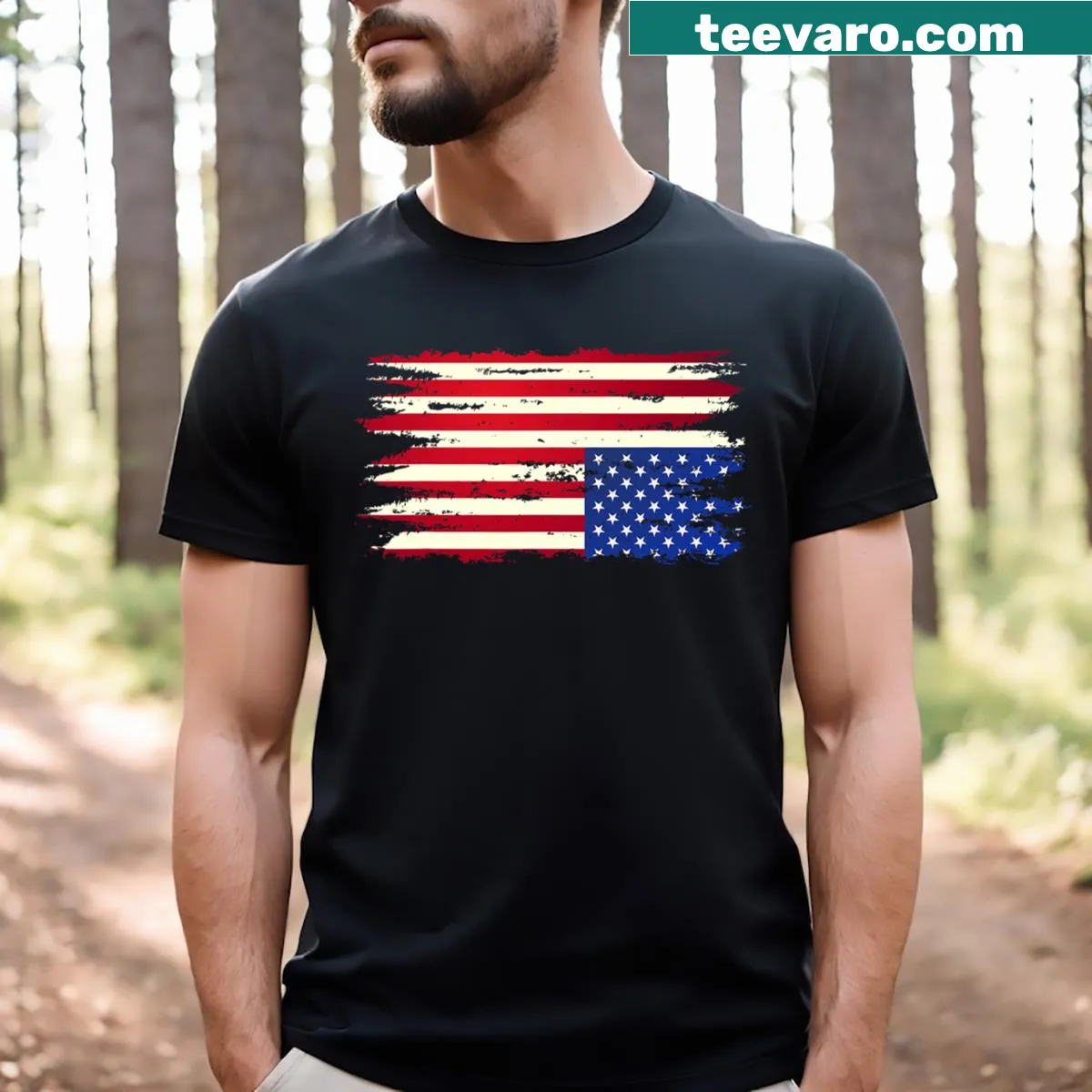 Upside down American flag distressed design T-shirt. — on a men's t-shirt