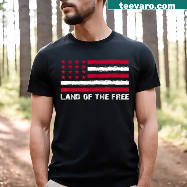 Vintage-style tee with American flag and 'Land Of The Free' text