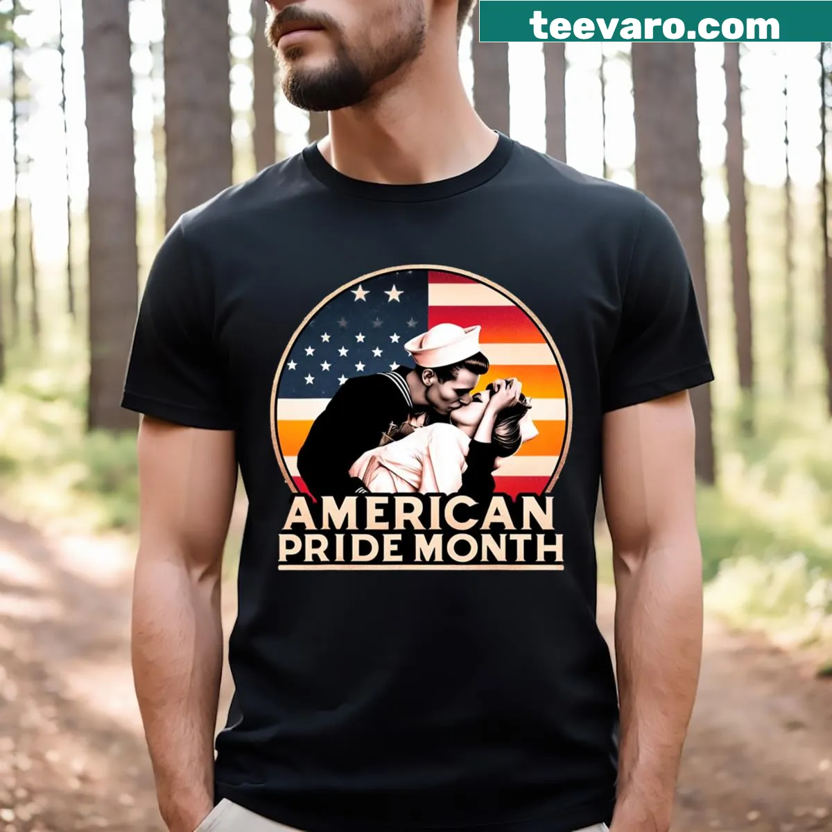 American flag design T-shirt for pride month — on a men's t-shirt