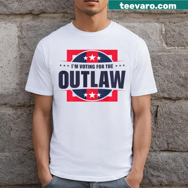Bold t-shirt with 'Voting For The Outlaw 2024' text design