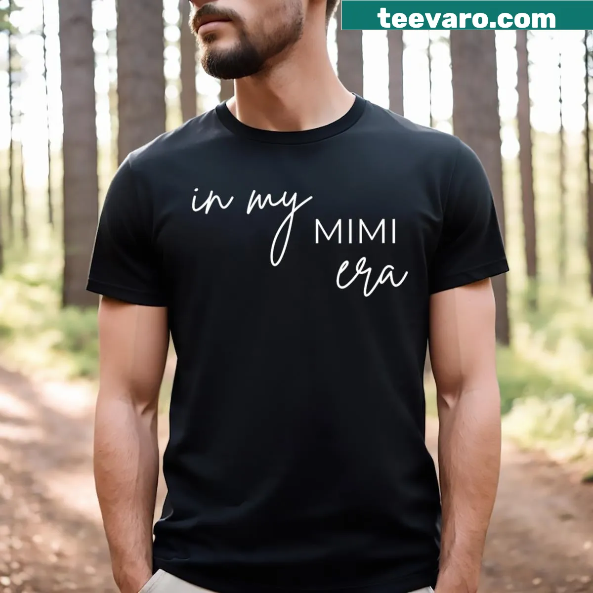 Sentimental shirt reading 'In My Mimi Era' in elegant typography — on a men's t-shirt