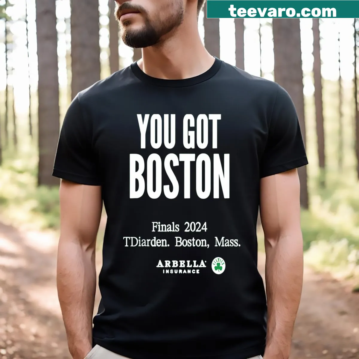 T-shirt with bold text celebrating Boston Finals 2024 — on a men's t-shirt