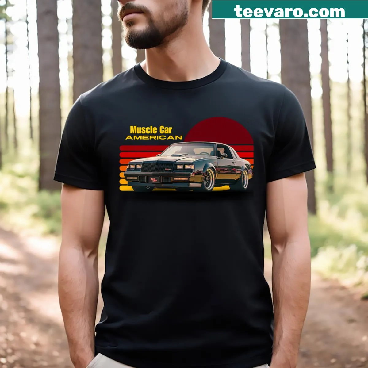 Illustration of an American muscle car on a t-shirt — on a men's t-shirt