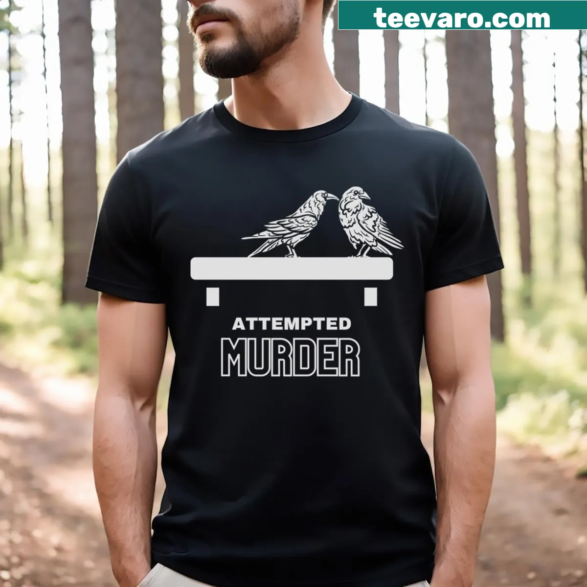 Unique t-shirt featuring a line-art design about crows and conspiracy theories — on a men's t-shirt