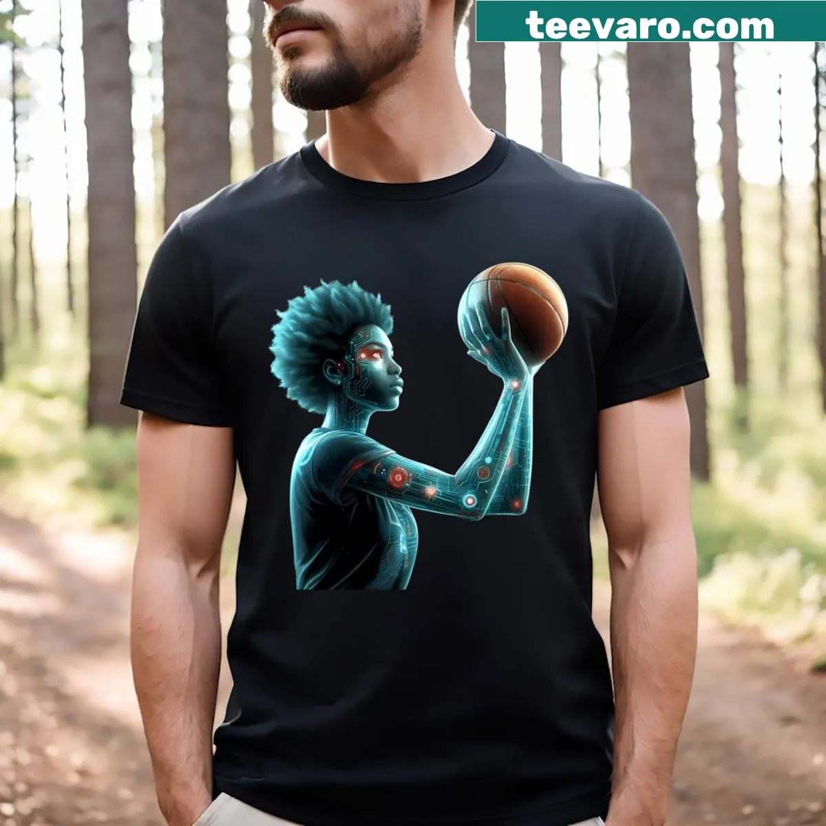 Illustration of a basketball player on a T-shirt — on a men's t-shirt