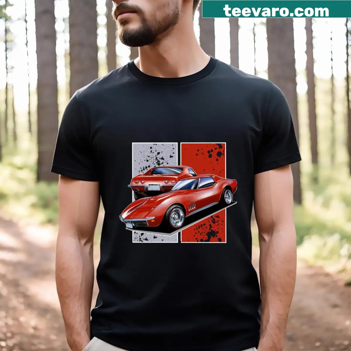 Hand-drawn C3 Corvette graphic on a casual t-shirt — on a men's t-shirt